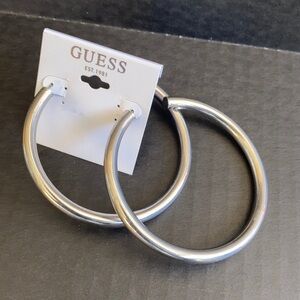 New GUESS Silver Tone Hoop Earrings